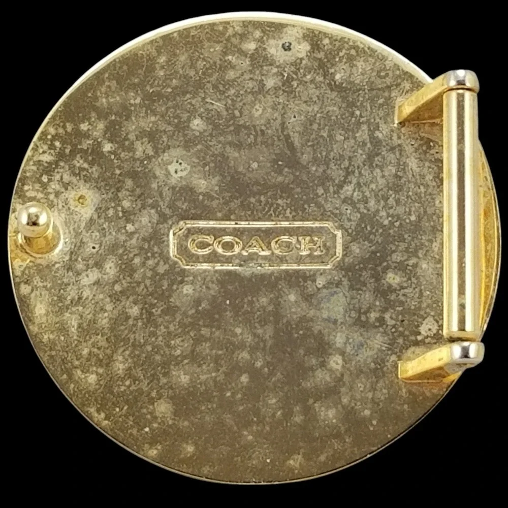 Coach‎ Signature C Logo Round Belt Buckle Gold Tone Black Cream Vintage